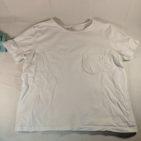 2 Zara T-Shirts Tops White Teal Blue Mint Green Pocket Detail Women's M Medium - Picture 13 of 16